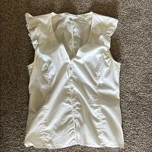 Banana Republic White Ruffle-Sleeve V-Neck Blouse